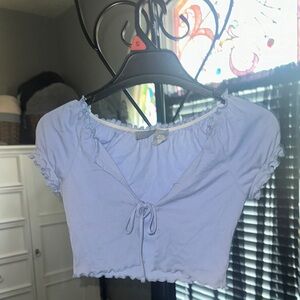 Tilly's Blue Ruffled Tie-Front Crop Blouse